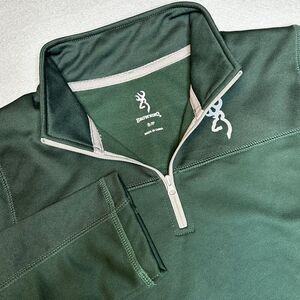 Browning Mens Small  Green Long Sleeve 1/4 Zip Pullover Fleece Lined‎ Jacket NWT